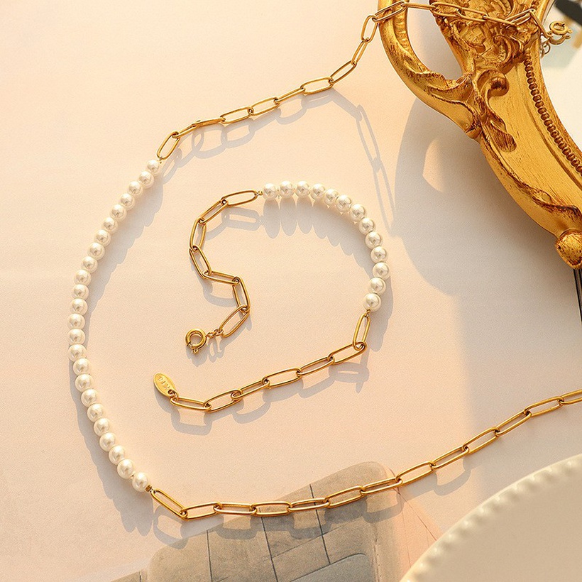 Bijoux Fantaisie Parures Bijoux | Mode Mme Perle Clavicule Collier Cadeau Bracelet Ensemble De Bijoux En Titane Acier - LY87684