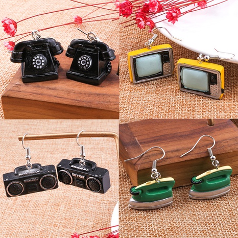 Fashion Old Object Telephone TV Iron Radio Retro Earring Jewelry Wholesale's discount tags