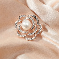 Broche de la aleación de La Flor rosa de la Perla del diamante de imitación del adorno de moda