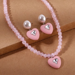 Mode Kreative Vintage Perle Kristall Herzförmige Ohrringe Halskette Set
