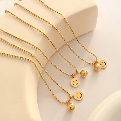 Mode Geometrische runde Marke Smiley Halskette Titan Stahl Vergoldet 18K Gold runde Perle's discount tags