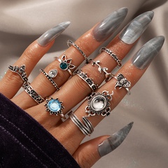 Ornament Fashion Sapphire Opal Leaves Elephant Water Drop Turquoise Alloy Ring Twelve-Piece Set