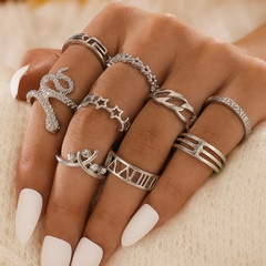 Fashion New Accessories Snake Geometric Diamond Studded Hollow Nine-Piece Set Alloy Ring