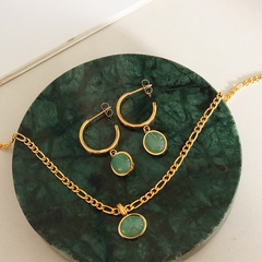 New Natural Green Agate Pendant Ethnic Retro Elegant Necklace Earrings Women 'S Jewelry Set