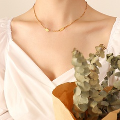 Mode Lücke Glück Doppel Marke Schlüsselbein Kette Titan Stahl Vergoldet 18K Reales Gold Halskette
