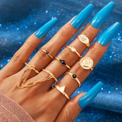 Fashion New Alloy Eight-Pointed Stars Black Diamond Chain Braided Ring 8-Piece Set