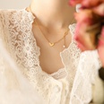 Fashion Cute Heart Double Tassel Diamond Pendant Necklace Titanium Steelpicture4