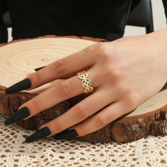 Fashion Clover Shaped Diamond-Embedded Copper Open Ring Female