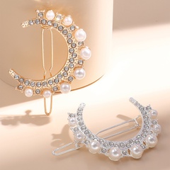 2022 Popular en línea Influencer moda Diamante de imitación horquilla lateral Luna perla horquilla horquilla flequillo Clip superior conjunto de 2 piezas