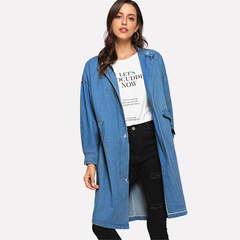 Fashion plus Size Women's Clothes Denim Jacket Stand Collar Stitching Loose Casual Trench Coat