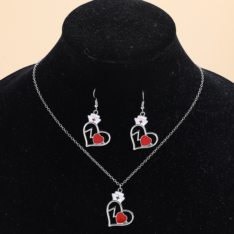 Fashion Ornament HeartShaped Red Cross Angel Pendant Alloy Necklace