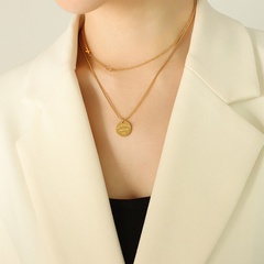 Fashion Fine Snake Bones Chain round Plate Pendant Cross Zircon Necklace Titanium Steel Gold-Plated