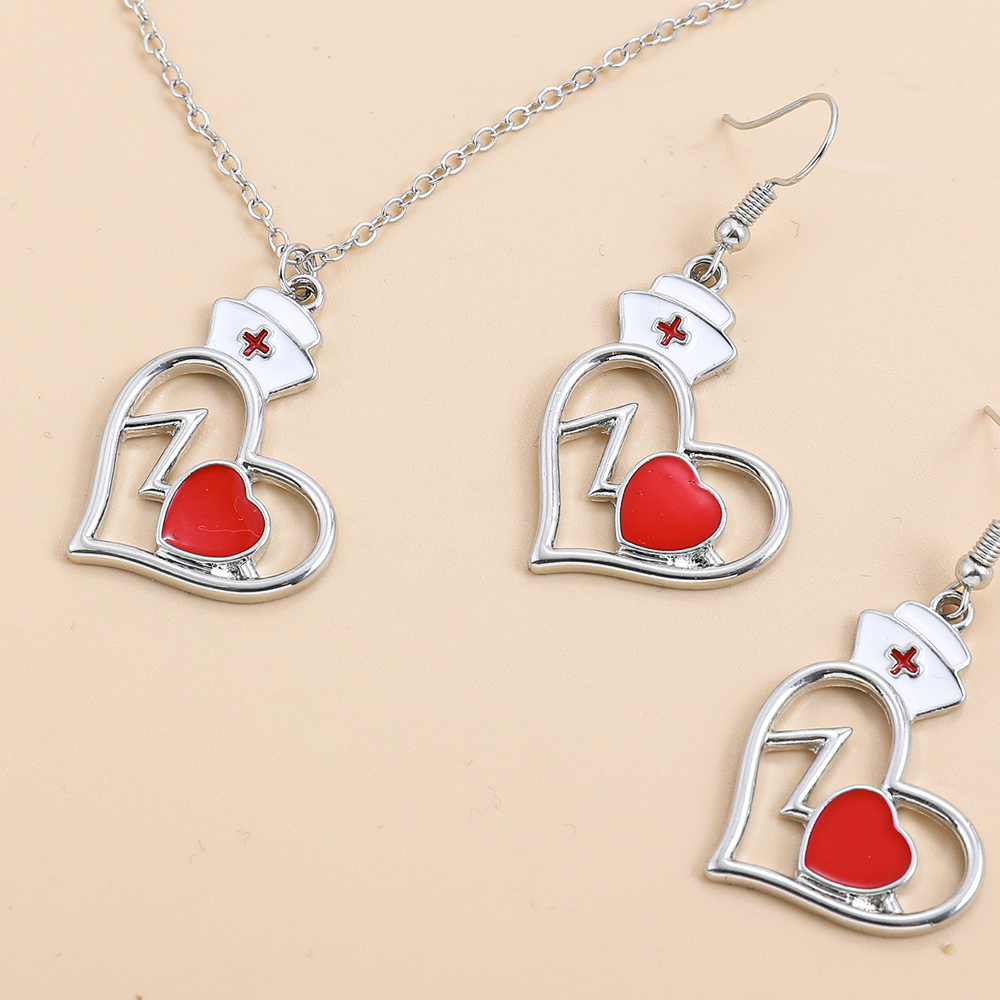 Fashion Ornament HeartShaped Red Cross Angel Pendant Alloy Necklacepicture3