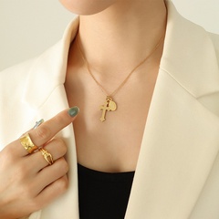 Fashion Retro Cross Godfather Oval Pendant Necklace Titanium Steel Gold Plated