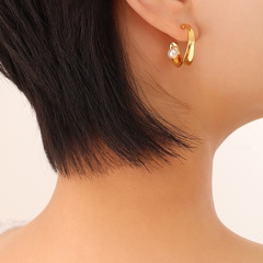 Fashion Imitation Pearl C Shape Curling Women's Gold Geometric Earrings Titanium Steel