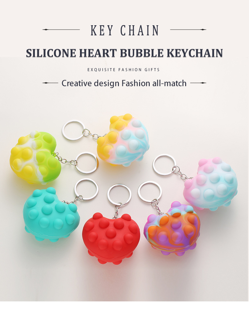 Bunte Silikon Herz Blase Ball Keychain Squeeze Dekompression Spielzeugpicture1