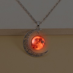 Fashion Starry Sky Moon Glass Necklace Interstellar Red Luminous Effect Necklace