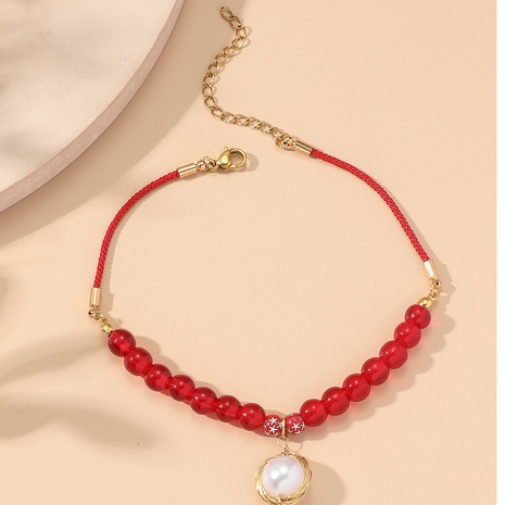 Simple round Pearl Red Wrist Chain Female Rough Stone Couple Bracelet Wholesale's discount tags