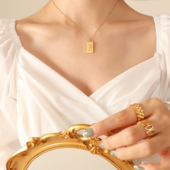 Mode Blanc Maison Rétro Reine Double-Face Pendentif Clavicule Collier Titane Acier Or-Plaqué Bijoux