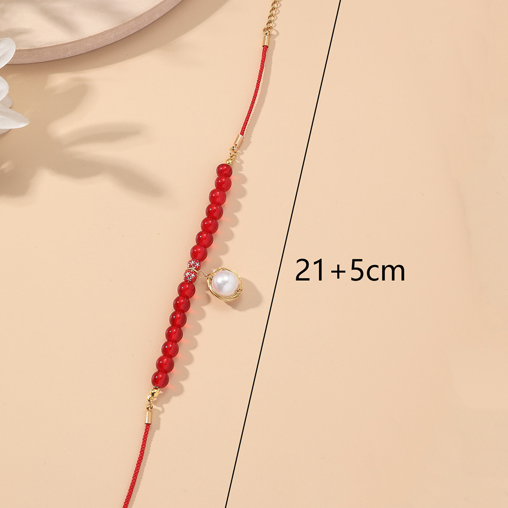 Simple ronde Perle Rouge Bracelet Chane Femelle Rugueux Pierre Couple Bracelet En Grospicture1