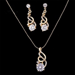 Ornament Mode Zirkon Kristall Anhänger Halskette Zwei-Stück Ohrringe Set Braut Zubehör