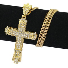 Fashion Cross Alloy Jeweled Pendant Men Thick Necklace
