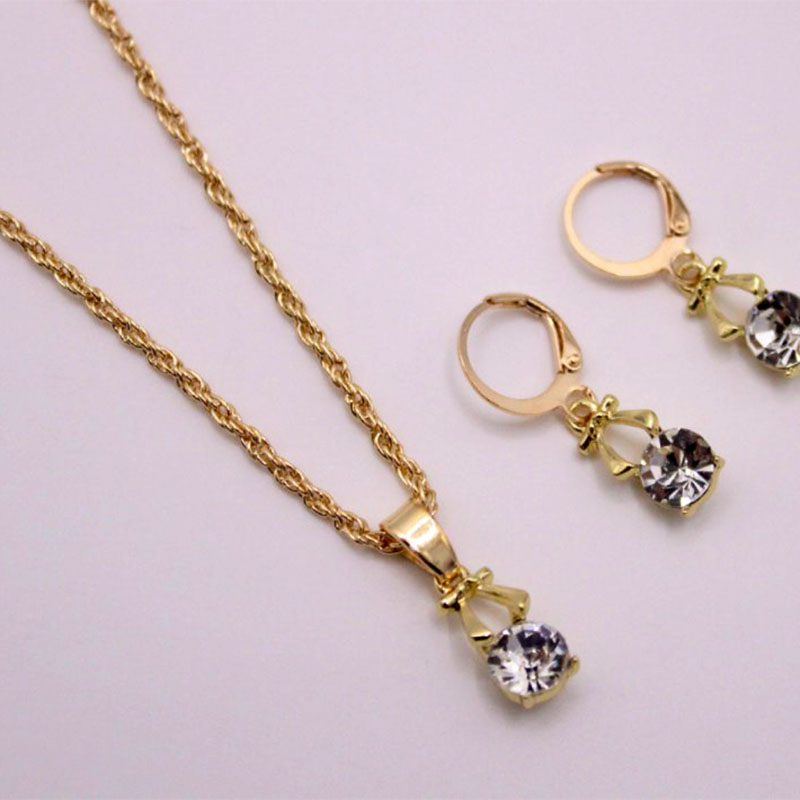 Fashion New Bridal Ornament Crystal Earrings Alloy Jewelry Set Gold Plated Pendantpicture4