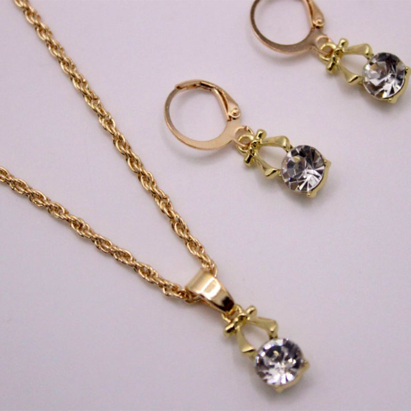 Fashion New Bridal Ornament Crystal Earrings Alloy Jewelry Set Gold Plated Pendantpicture6