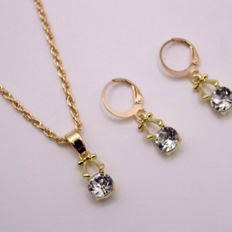 Fashion New Bridal Ornament Crystal Earrings Alloy Jewelry Set Gold Plated Pendantpicture7