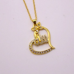 Fashion Hollow Jeweled Religious Long Alloy Heart Shaped Alloy Necklace Pendant