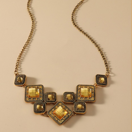 Mode Ornament Großen Quadratischen Edelstein Diamant Große Halskette's discount tags