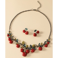 Cute Fruit Red Cherry Pendant Necklace Earrings set