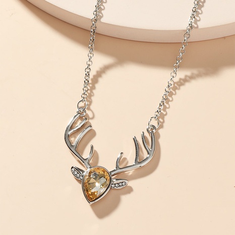 Mode Strass Cristal Deer Head pendentif alliage Collier's discount tags