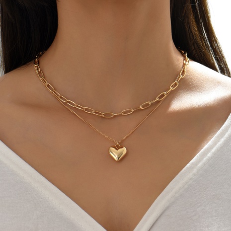 Retro Double Layer Heart Shaped Pendant alloy Necklace's discount tags