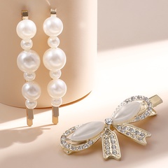 New Style Pearl Bow Hairpin Rhinestone Duckbill Clip 3-Piece Set