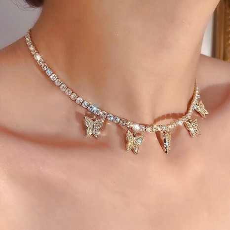 Mode Kristall Strass Schmetterling Anhänger Legierung Kurze Halskette's discount tags