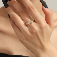 Fashion Letter Chain Zircon Hollow Copper Opening Ring