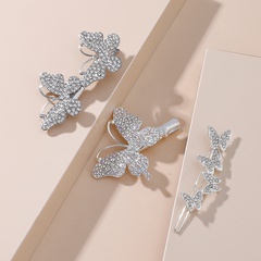 2022 New Style Silver Full Diamond Butterfly Duckbill Clip Set Korean Style Elegance Retro Side Clip Clasp Hair Accessories Wholesale