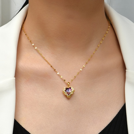 New Classic Style Copper 18K Gold Plated Heart-Shaped Zircon Necklace's discount tags