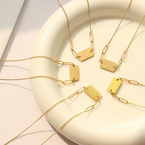 Einfache Titan Stahl Gold Überzogene Geometrische Brief Anhänger Halskette's discount tags