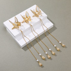 simple Three-Dimensional Butterfly Tassel Metal Hairpin Bang Clip 3-Piece set
