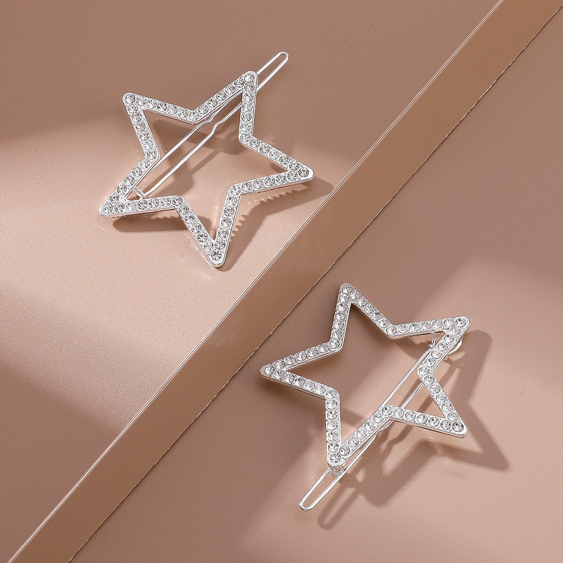 Korean Style New Fashion Silver Rhinestone Star Hairpin Set Frog Buckle Hairpin Side Clip Internet Celebrity Hair Accessories Hairpin