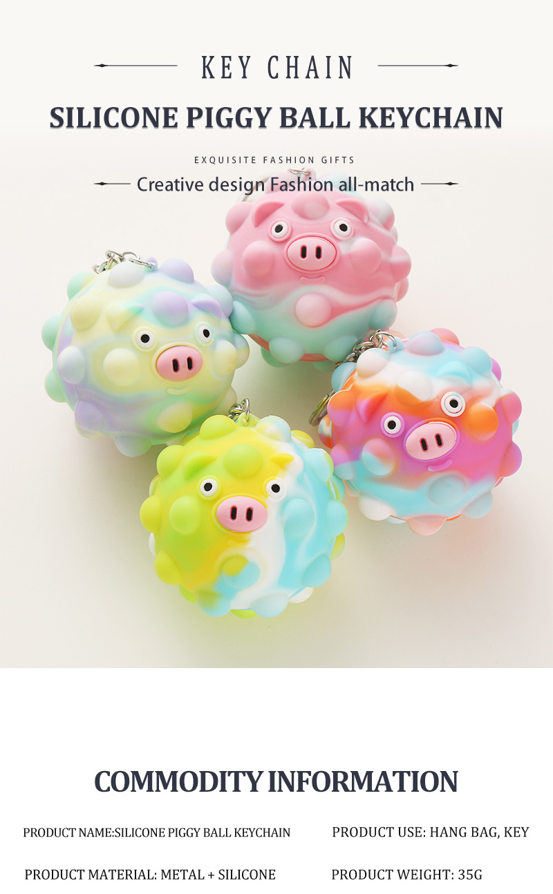 Silikon 3D Stress Relief Squeeze Ball Nettes Schwein Muster Keychain Druck Relief Spielzeugpicture1
