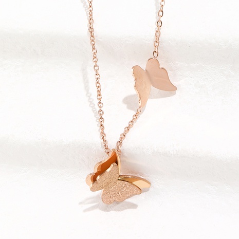 Simple double layer Butterfly shape pendant stainless steel Necklace Clavicle Chain's discount tags