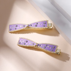 Retro Purple Rhinestone Pearl  Bangs Clip Hairpin 2-Piece Set