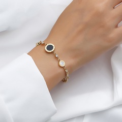 Neue Mode Titan Stahl Römischen Ziffern Doppel-Seitige Schwarz Weiß Shell Diamant Armband