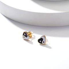 Fashion Titanium Steel Simple Tai Chi Heart-Shaped Stud Earrings