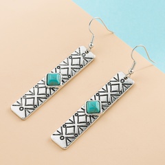Fashion square embrossed pendant Long Turquoise Alloy Vintage Earrings