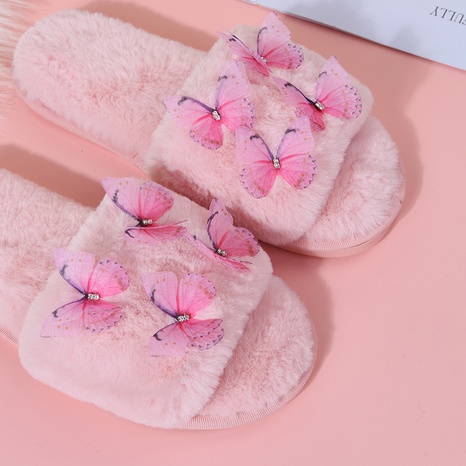 Cute Fluffy Flat Bottom Home Indoor and Outdoor Warm Butterfly Cotton Slippers's discount tags