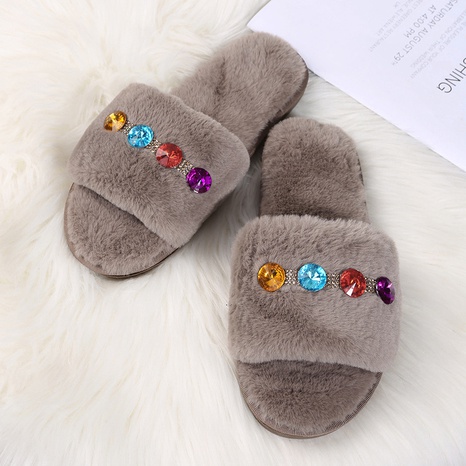 New Cotton Women's Indoor Fluffy Household Rhinestone Chain Warm Plush Slippers's discount tags